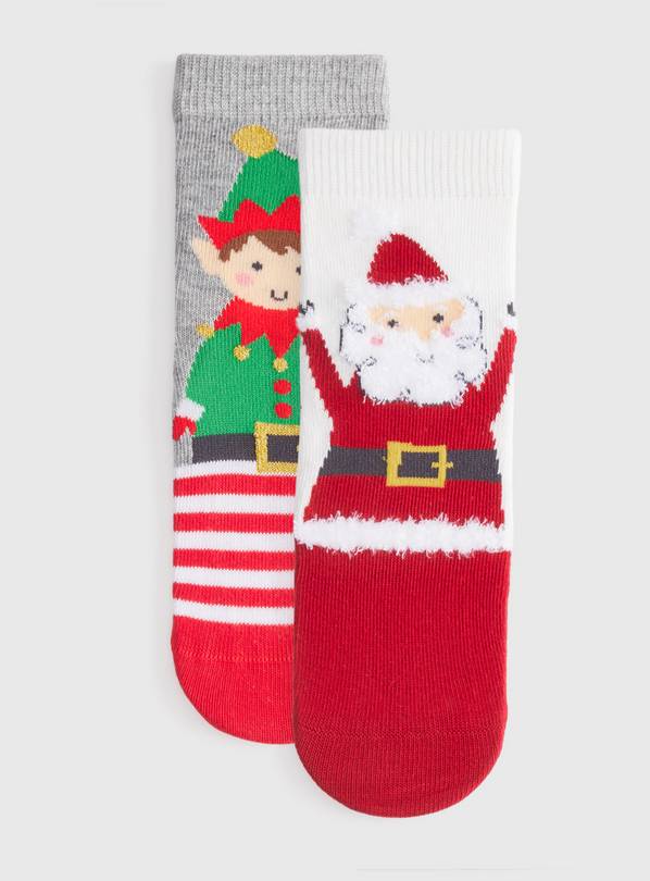 Santa & Elf Christmas Ankle Socks 2-Pack 3-5.5 Infant