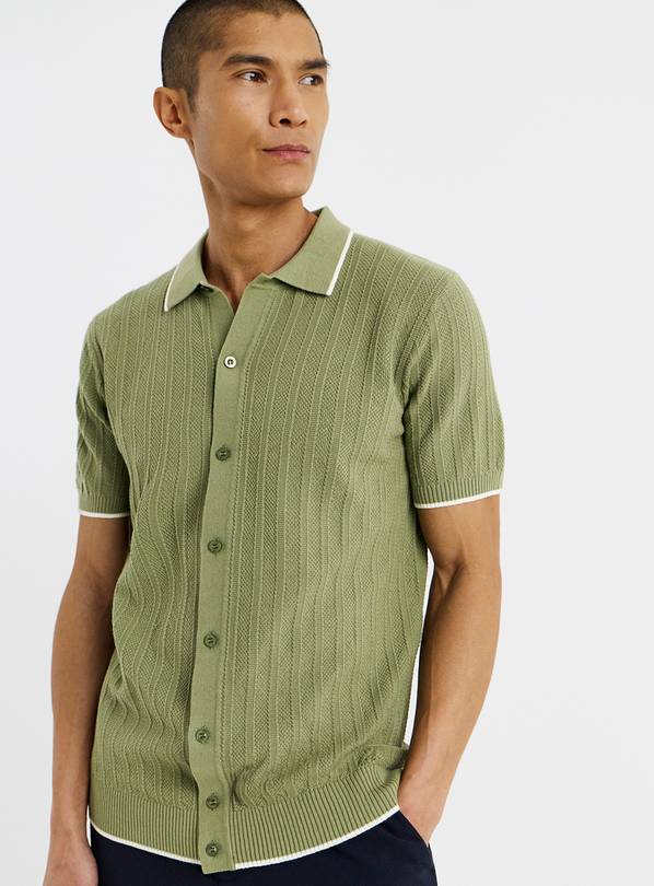 JACAMO Button Through Texture Knitted Polo 5XL