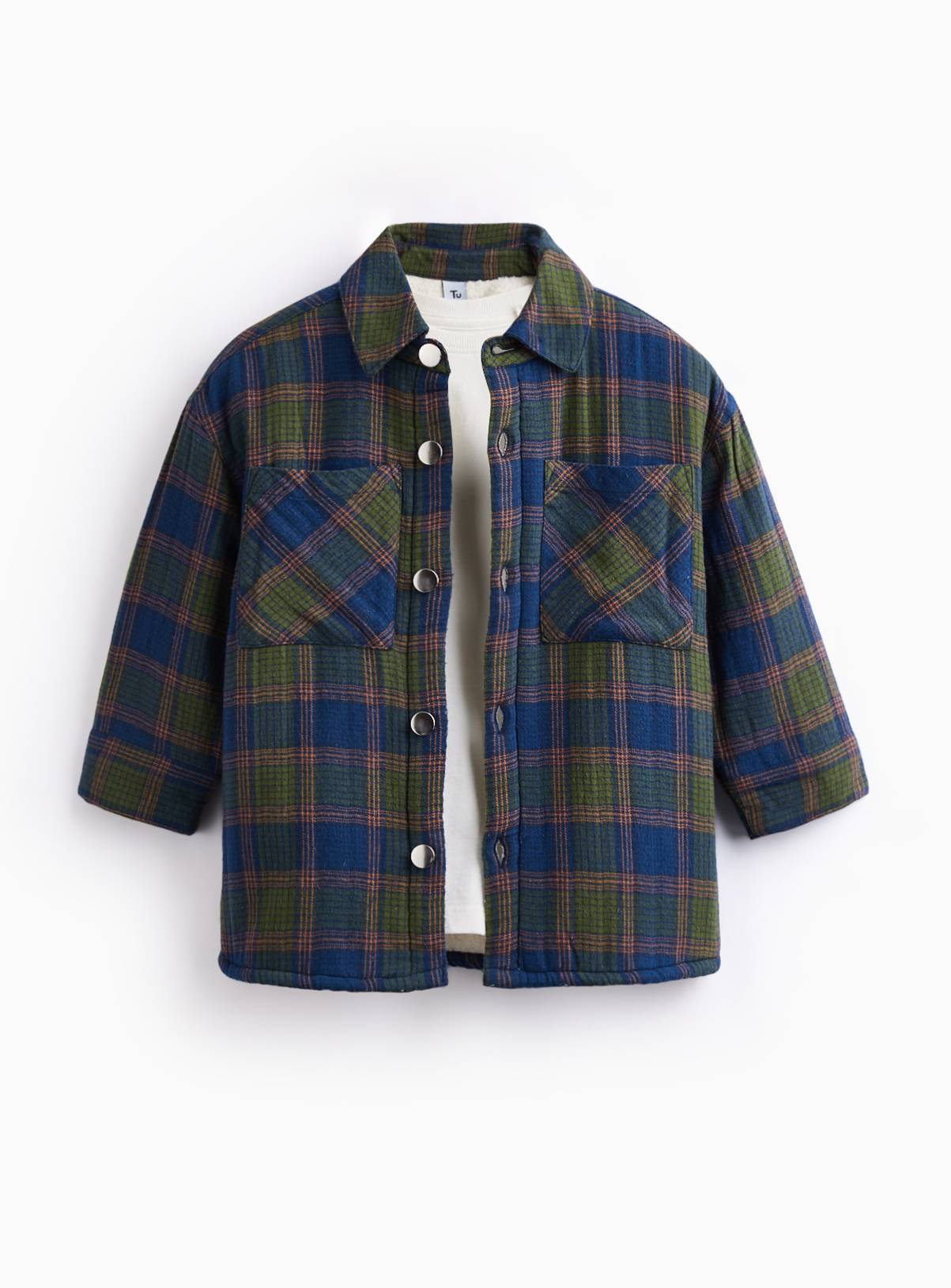 Navy Check Fleece Lined Overshirt 5-6 years - Image 1