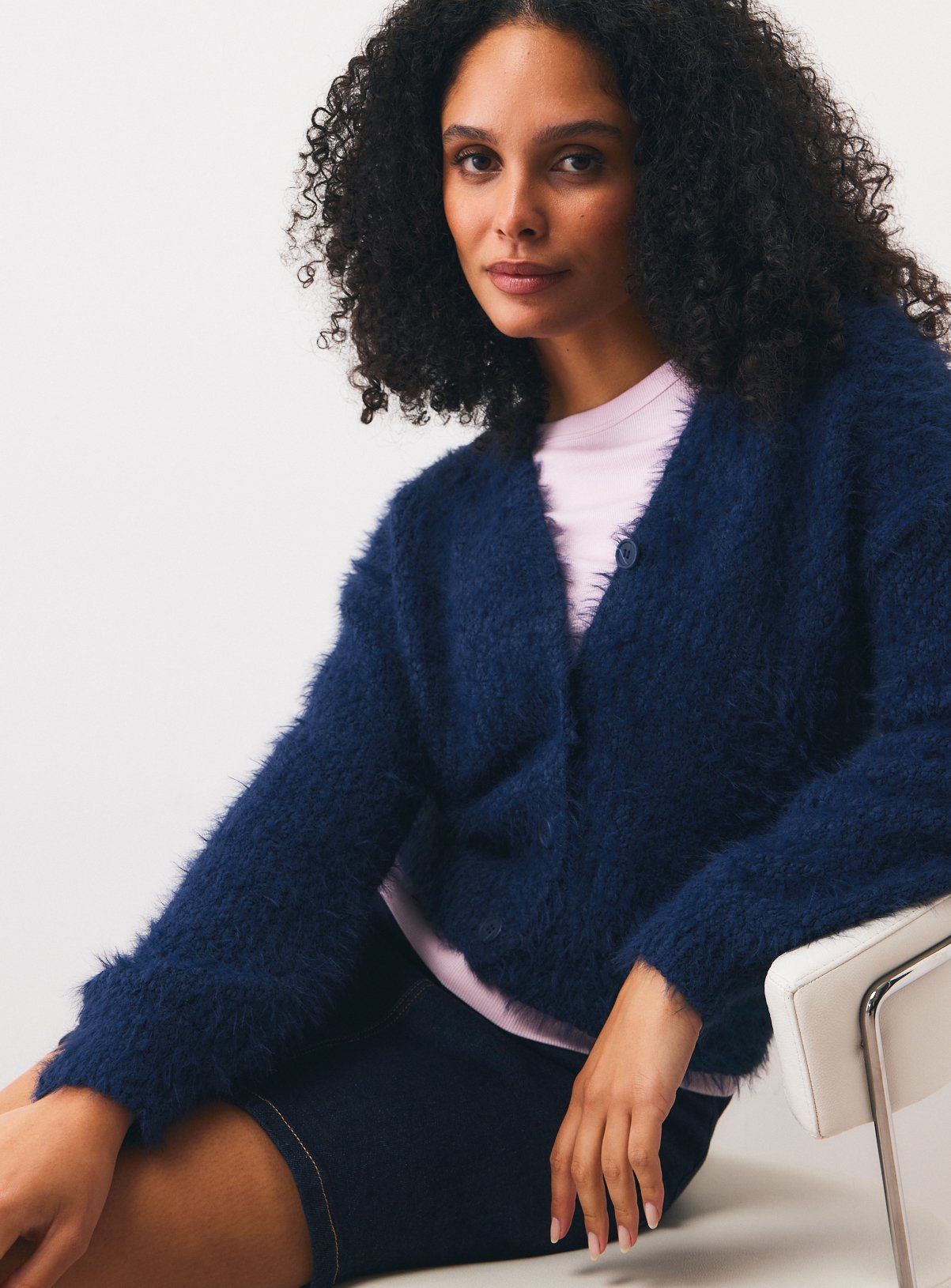 Eyelash Fancy Yarn Cardigan XL - Image 1 thumbnail