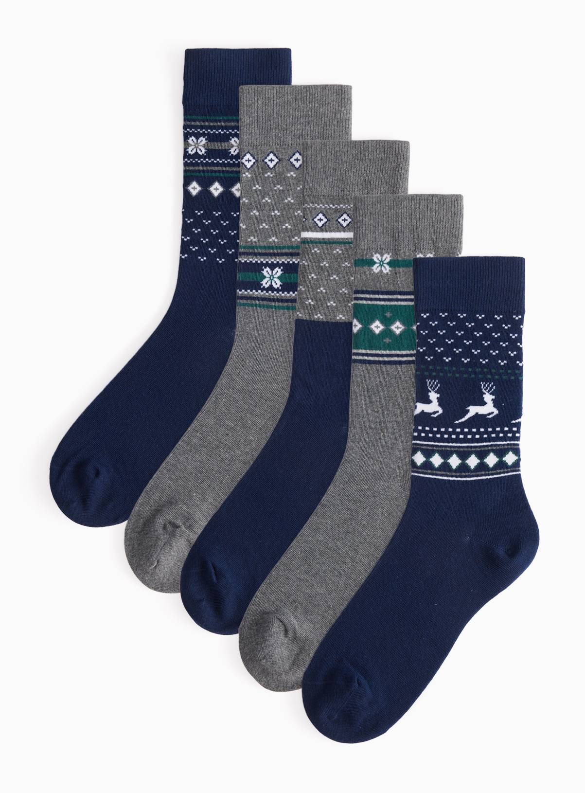 Fairisle Stag Socks 5 Pack 6-8.5 - Image 1