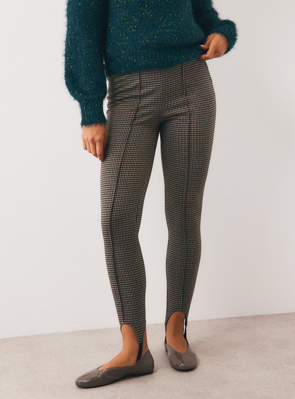 Brown Check Ponte Stirrup Leggings XL - Image 1 thumbnail