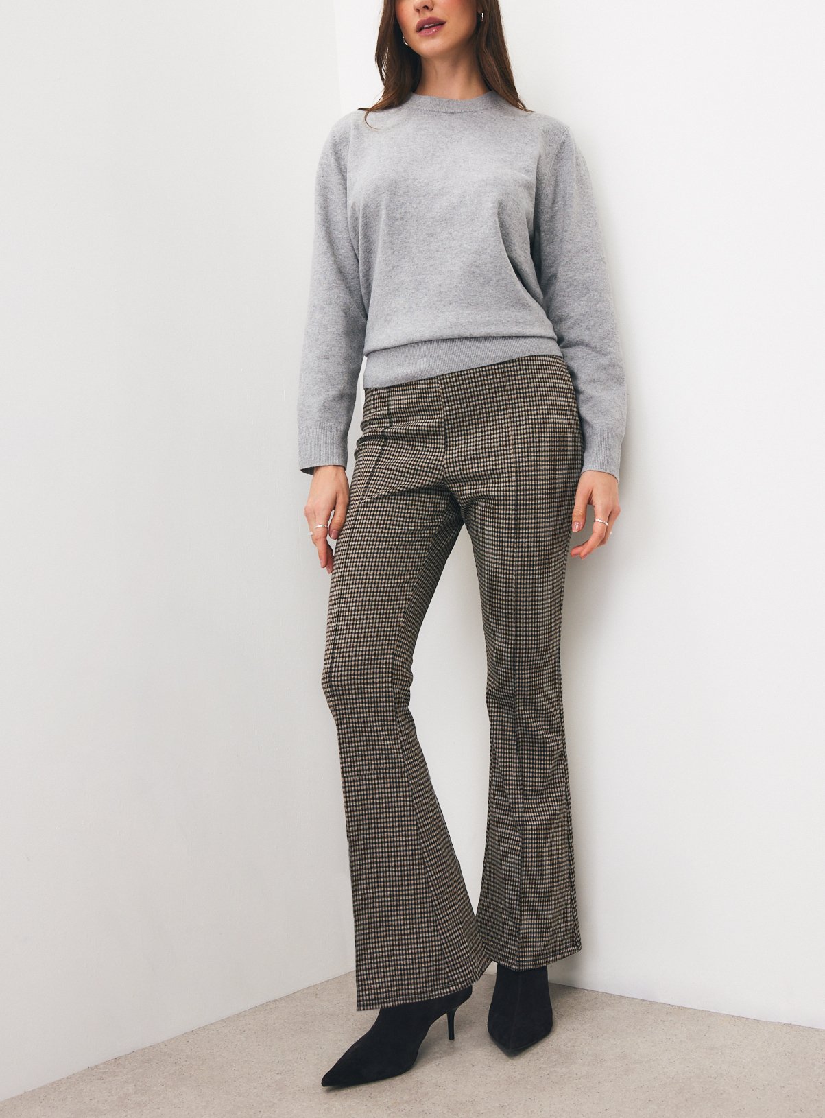 Brown Check Kickflare Leggings L - Image 1 thumbnail