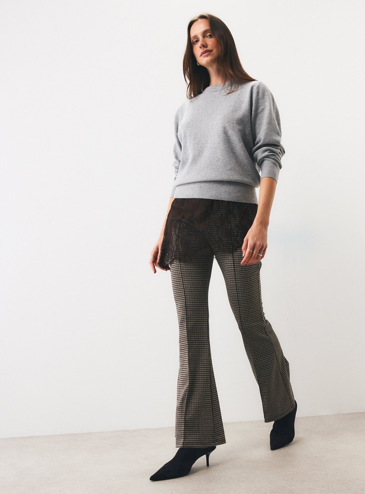Brown Check Kickflare Leggings L - Image 2 thumbnail