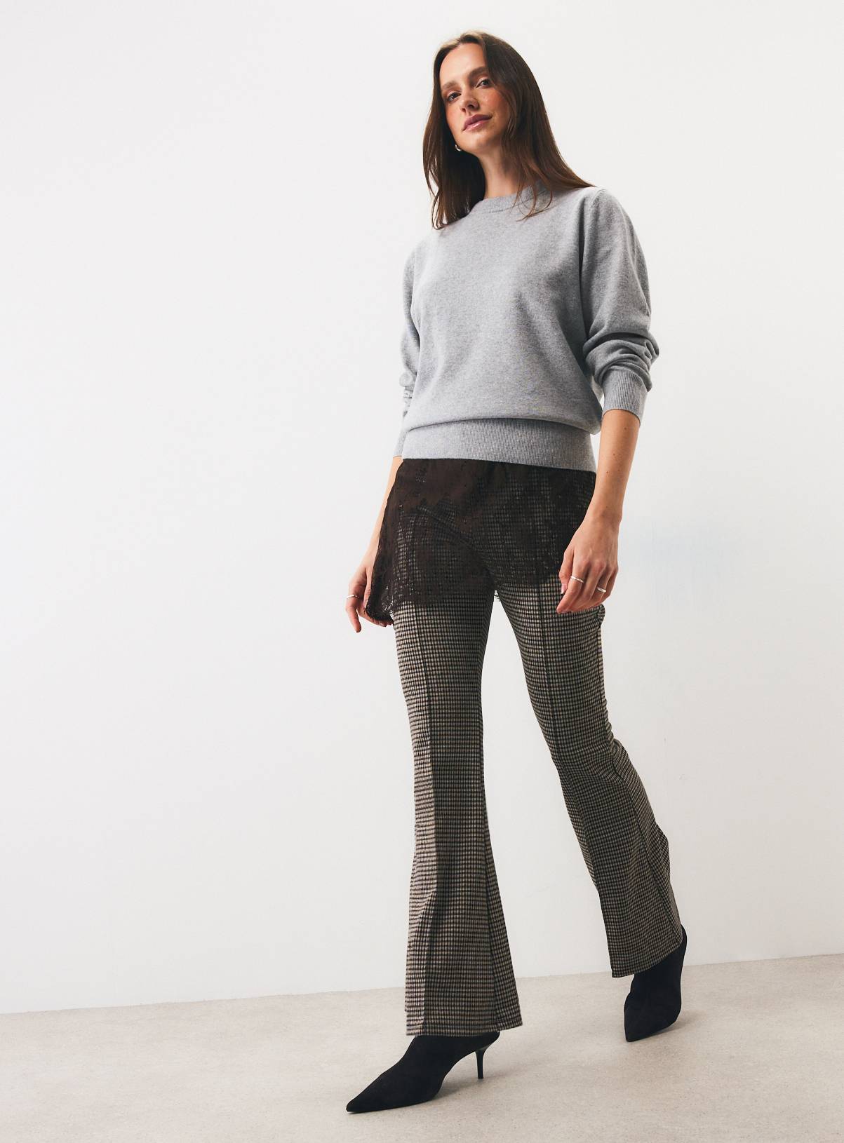 Brown Check Kickflare Leggings L - Image 2