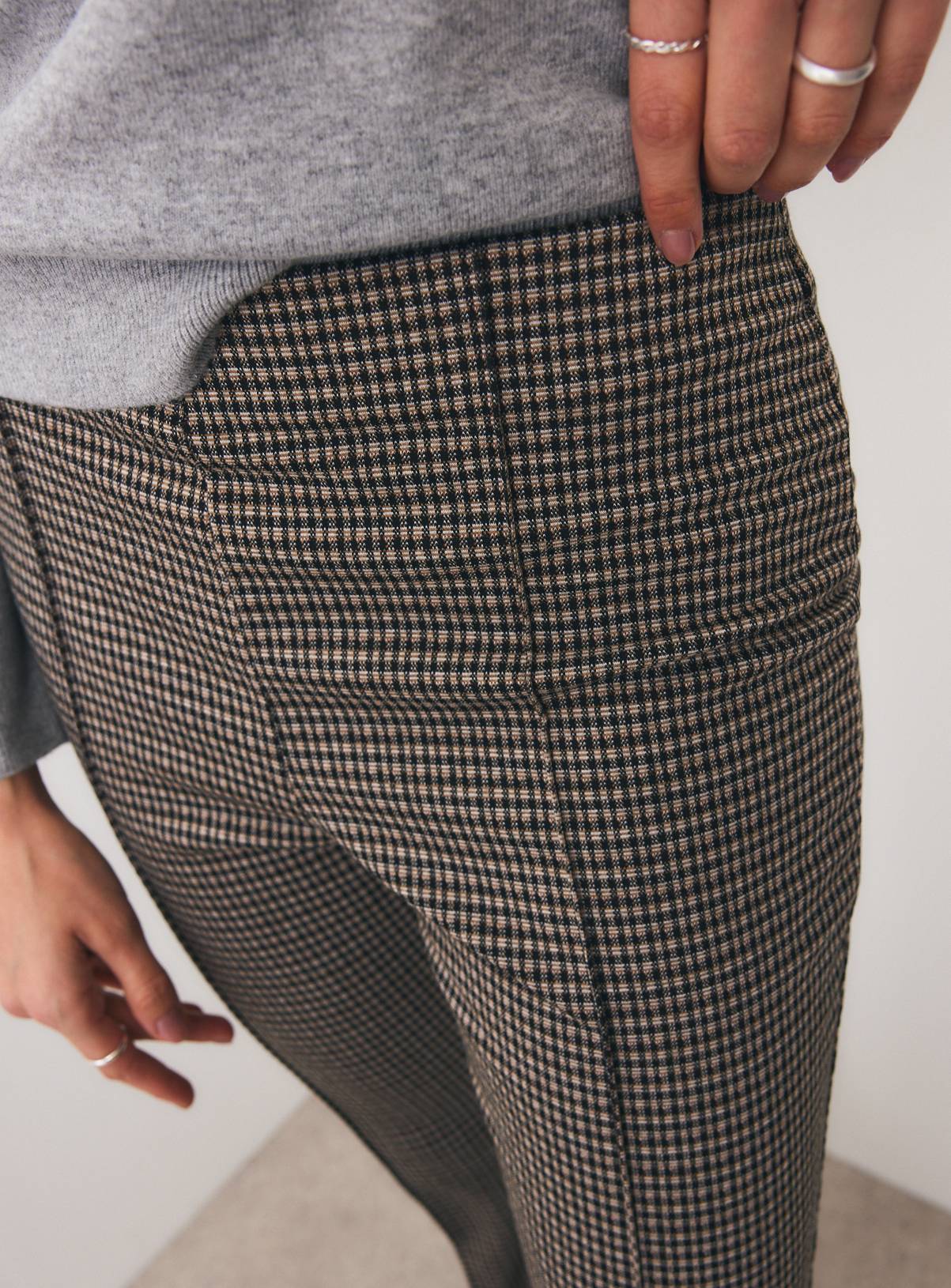 Brown Check Kickflare Leggings L - Image 3