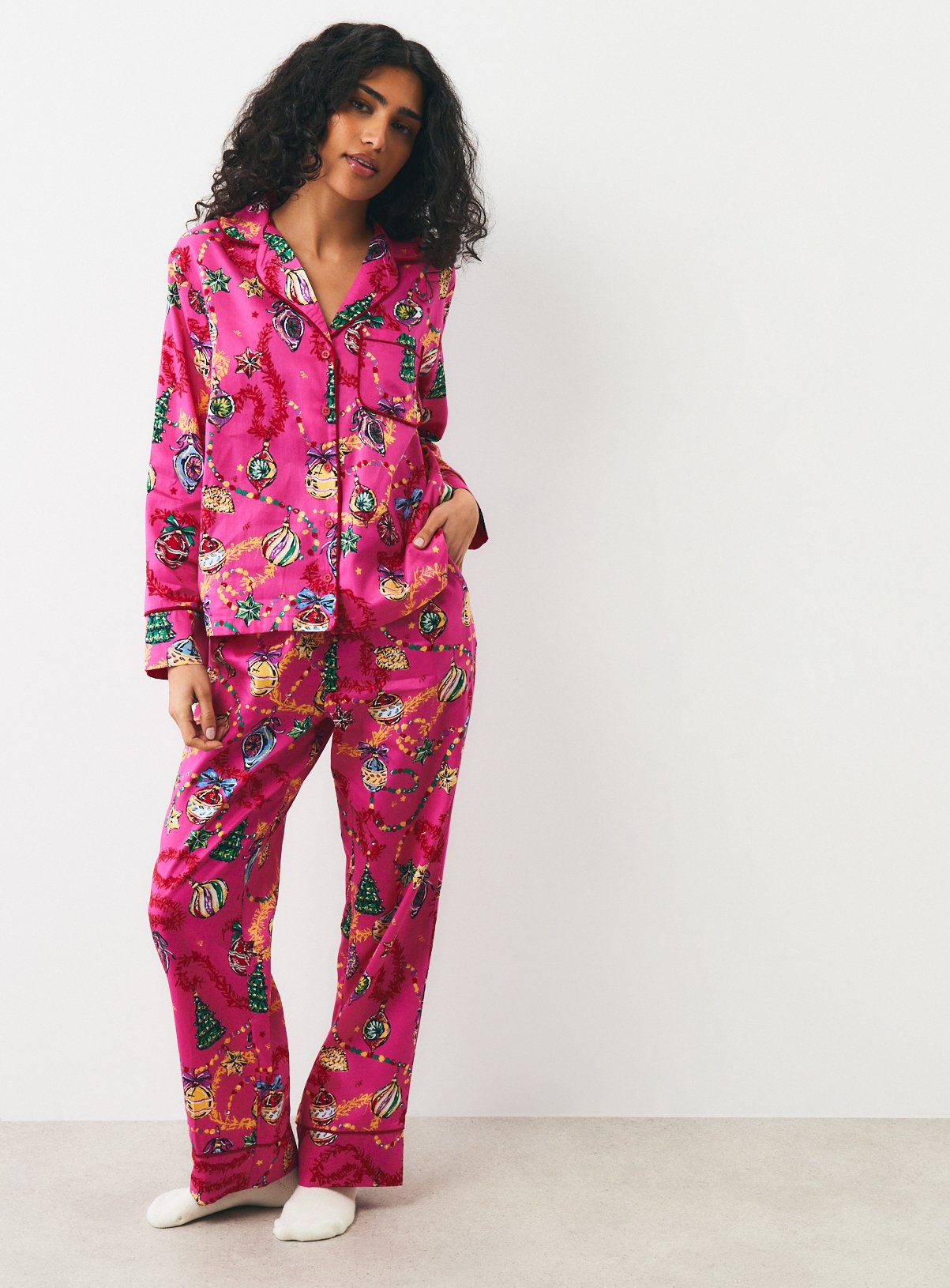 Christmas Pink Baubles Satin Traditional Pyjamas M - Image 2 thumbnail