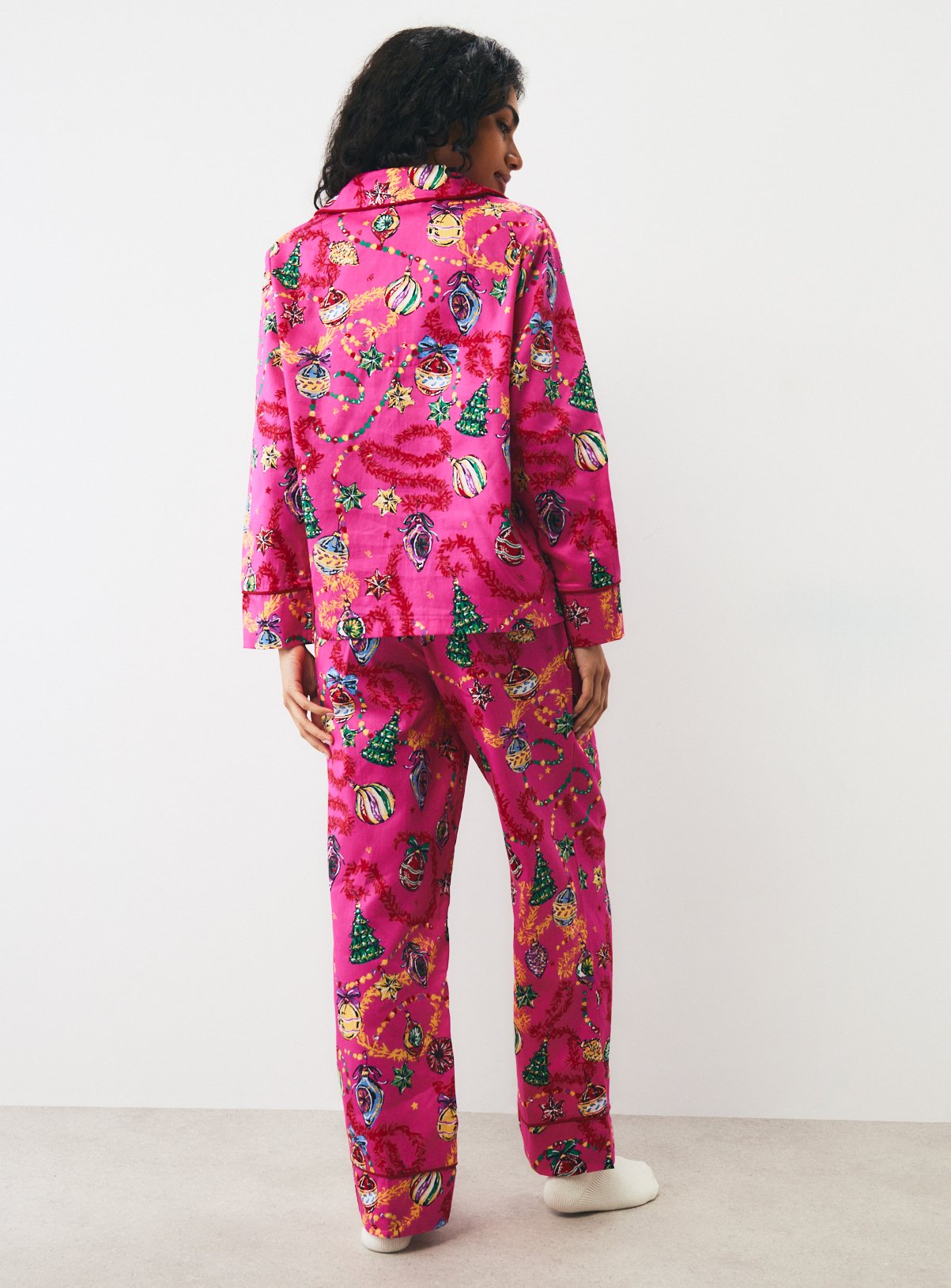 Christmas Pink Baubles Satin Traditional Pyjamas M - Image 4 thumbnail