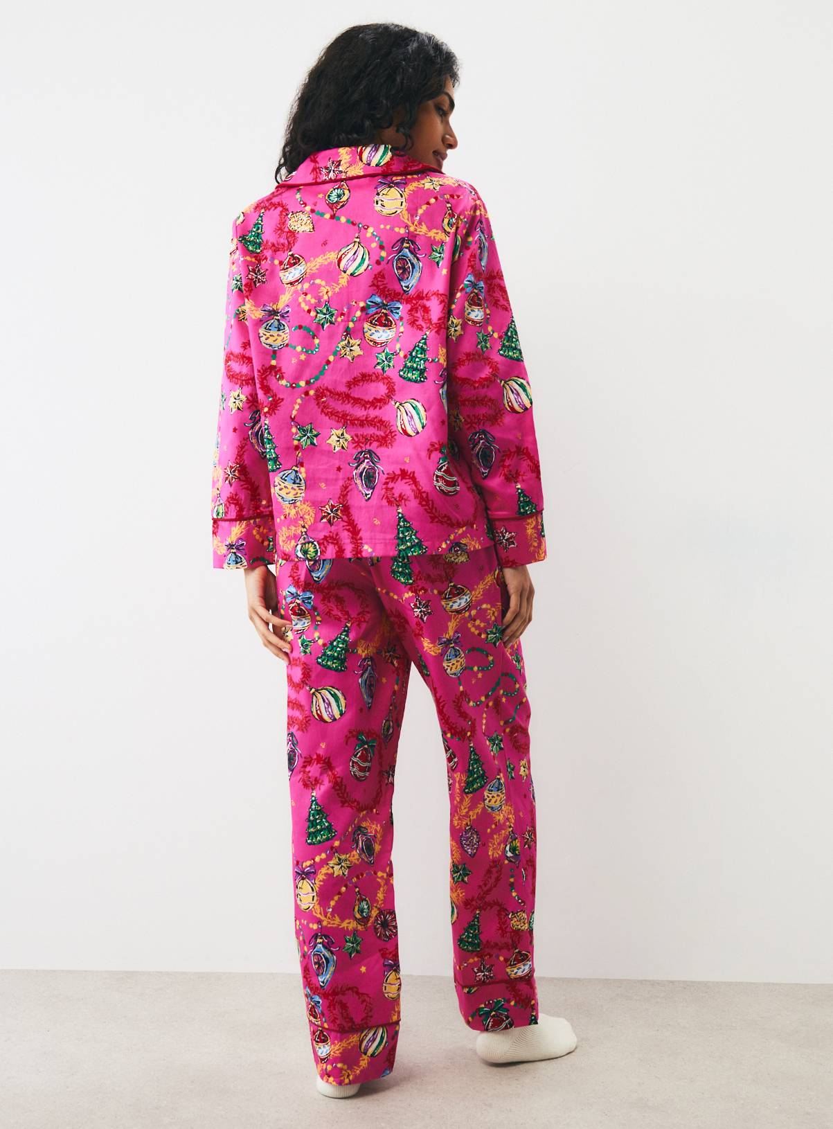 Christmas Pink Baubles Satin Traditional Pyjamas M - Image 4