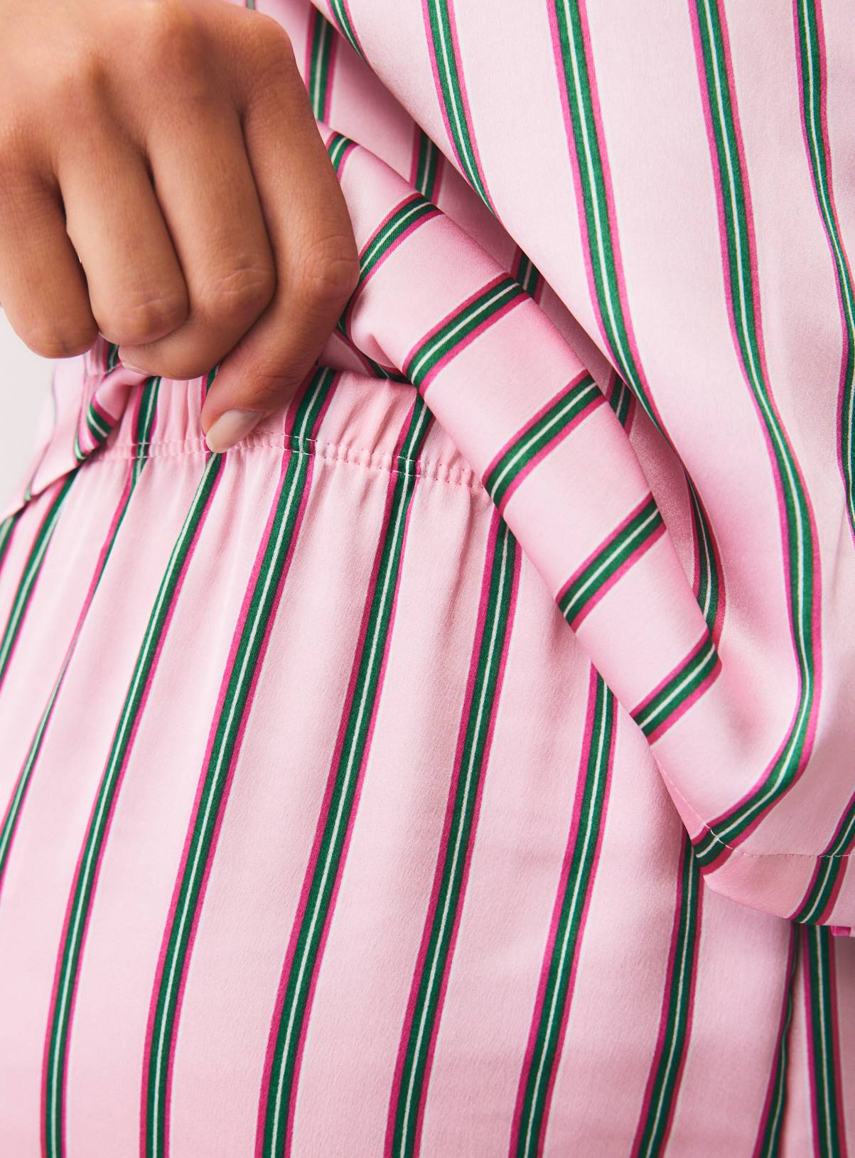 Pink & Green Christmas Satin Stripe Traditional Pyjamas S - Image 3