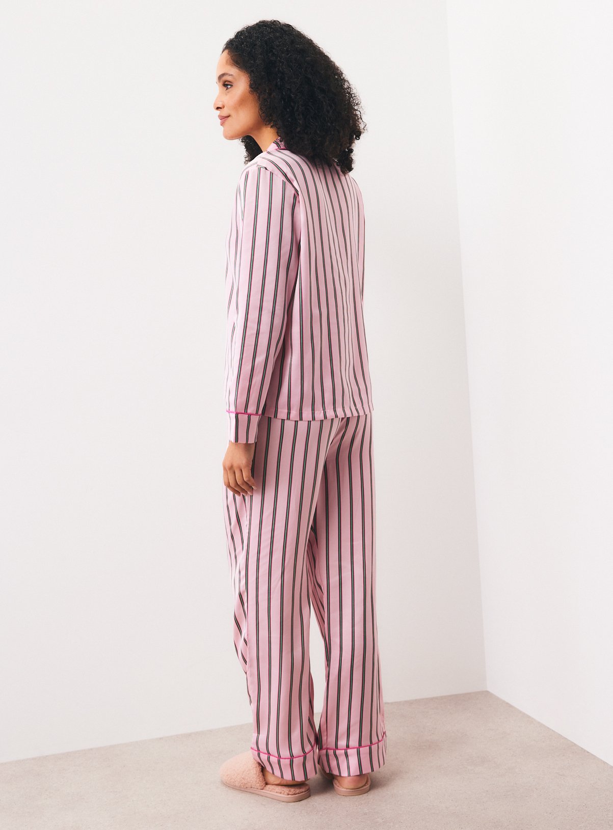 Pink & Green Christmas Satin Stripe Traditional Pyjamas S - Image 4 thumbnail