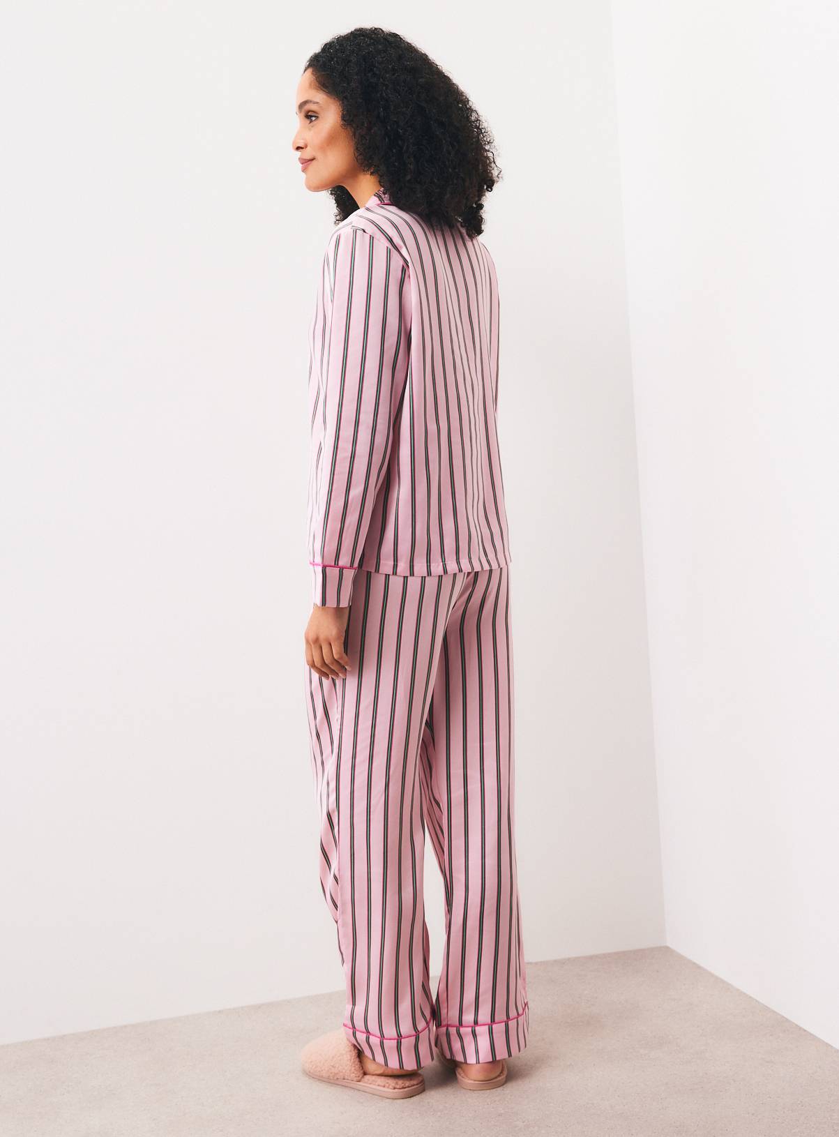 Pink & Green Christmas Satin Stripe Traditional Pyjamas S - Image 4