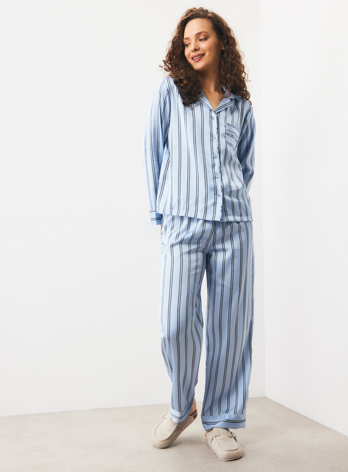 Blue Stripe Satin Pyjamas XXL - Image 2 thumbnail