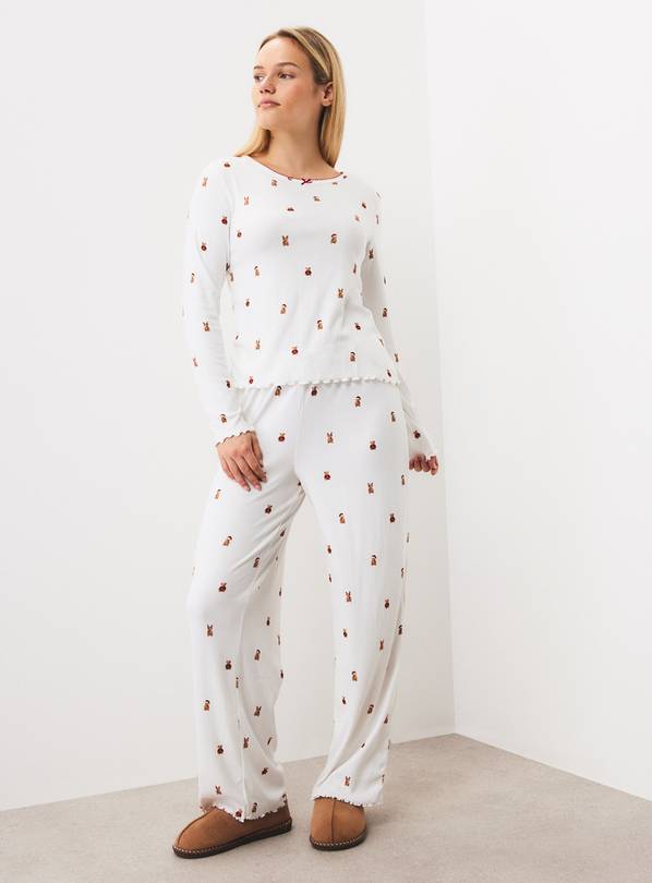 Mini Me Christmas Teddy Bear Pointelle Pyjama Set L
