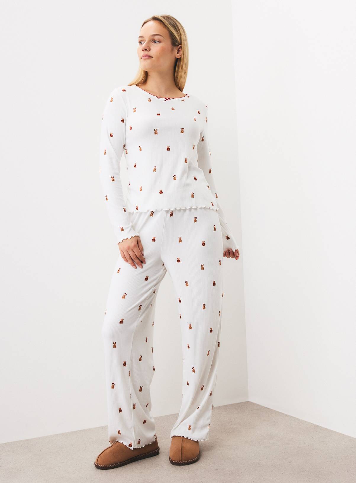 Mini Me Christmas Teddy Bear Pointelle Pyjama Set L - Image 1