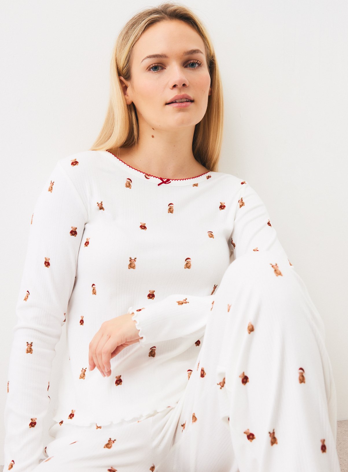 Mini Me Christmas Teddy Bear Pointelle Pyjama Set L - Image 2 thumbnail