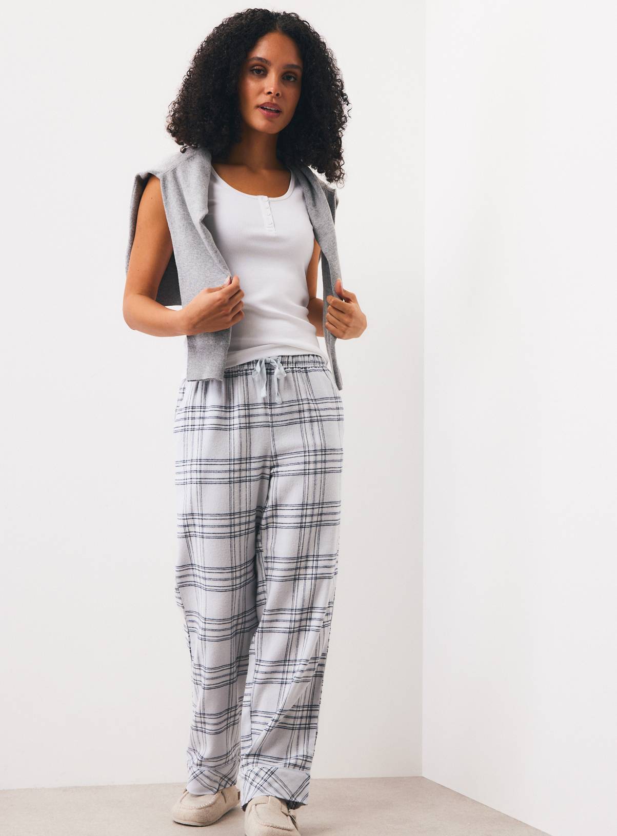 Blue Check Woven Pyjama Bottoms XL - Image 2