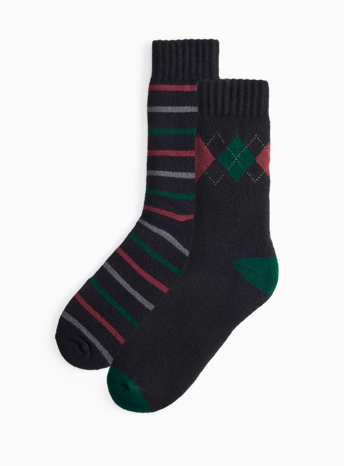 Black Argyle Brushed Thermal Slipper Socks 2 Pack 6-11 - Image 1 thumbnail
