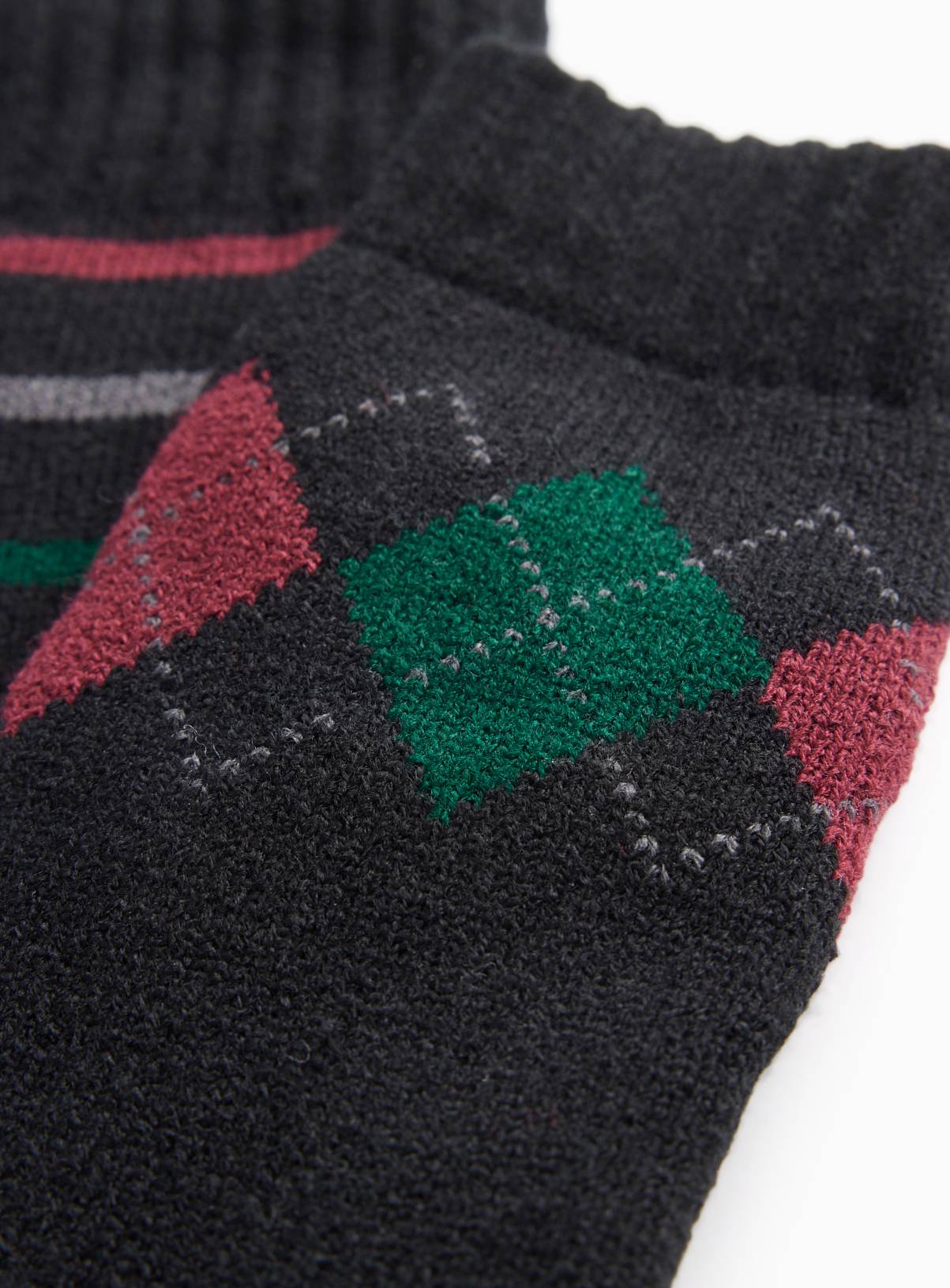 Black Argyle Brushed Thermal Slipper Socks 2 Pack 6-11 - Image 2
