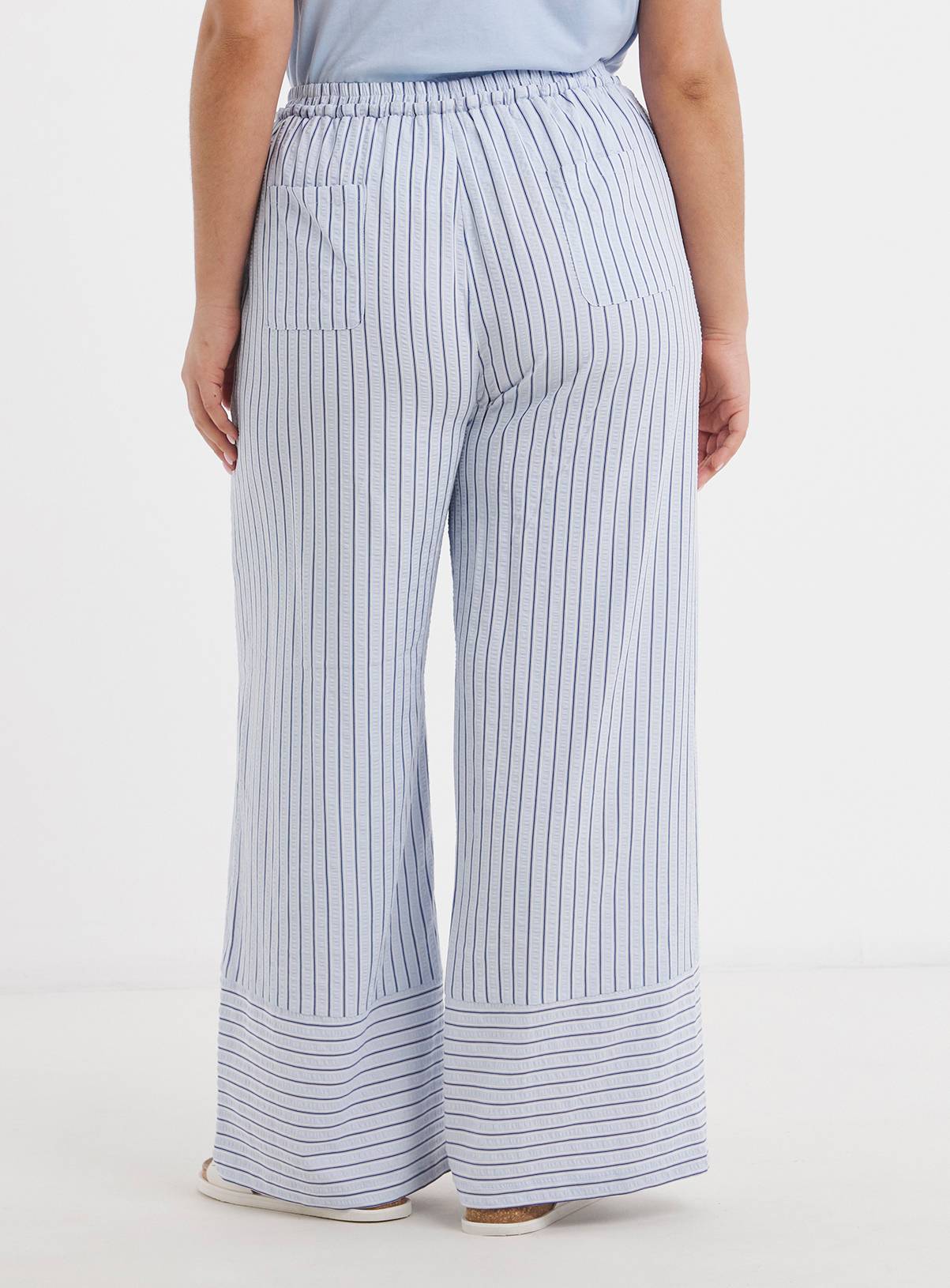 SIMPLY BE Blue Stripe Wide Leg Trouser 32 - Image 2