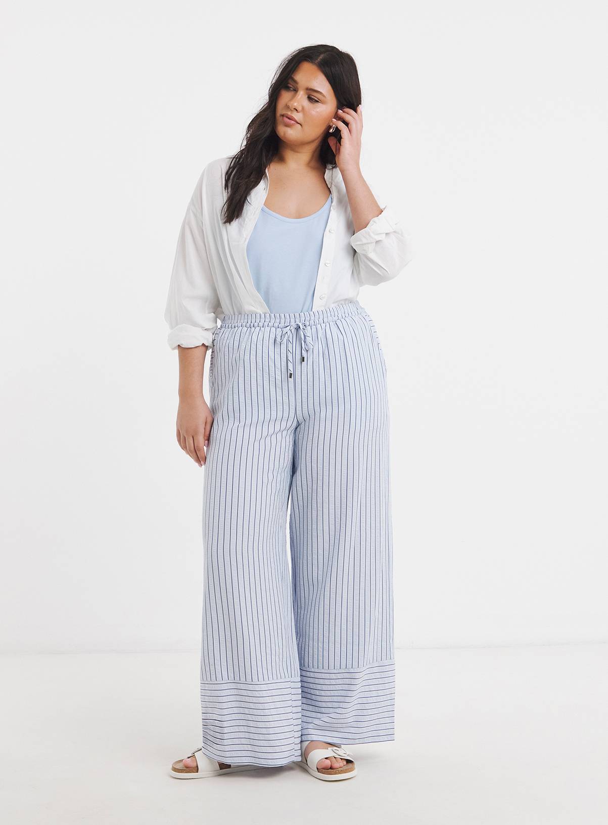 SIMPLY BE Blue Stripe Wide Leg Trouser 32 - Image 3