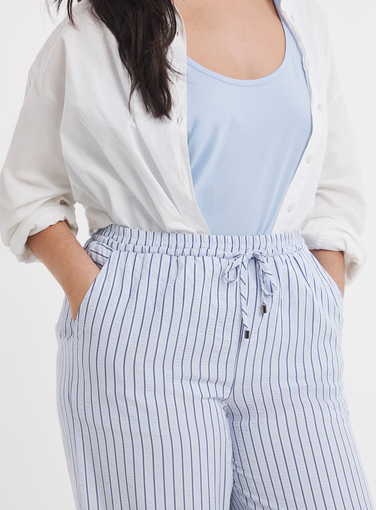 SIMPLY BE Blue Stripe Wide Leg Trouser 32 - Image 4 thumbnail