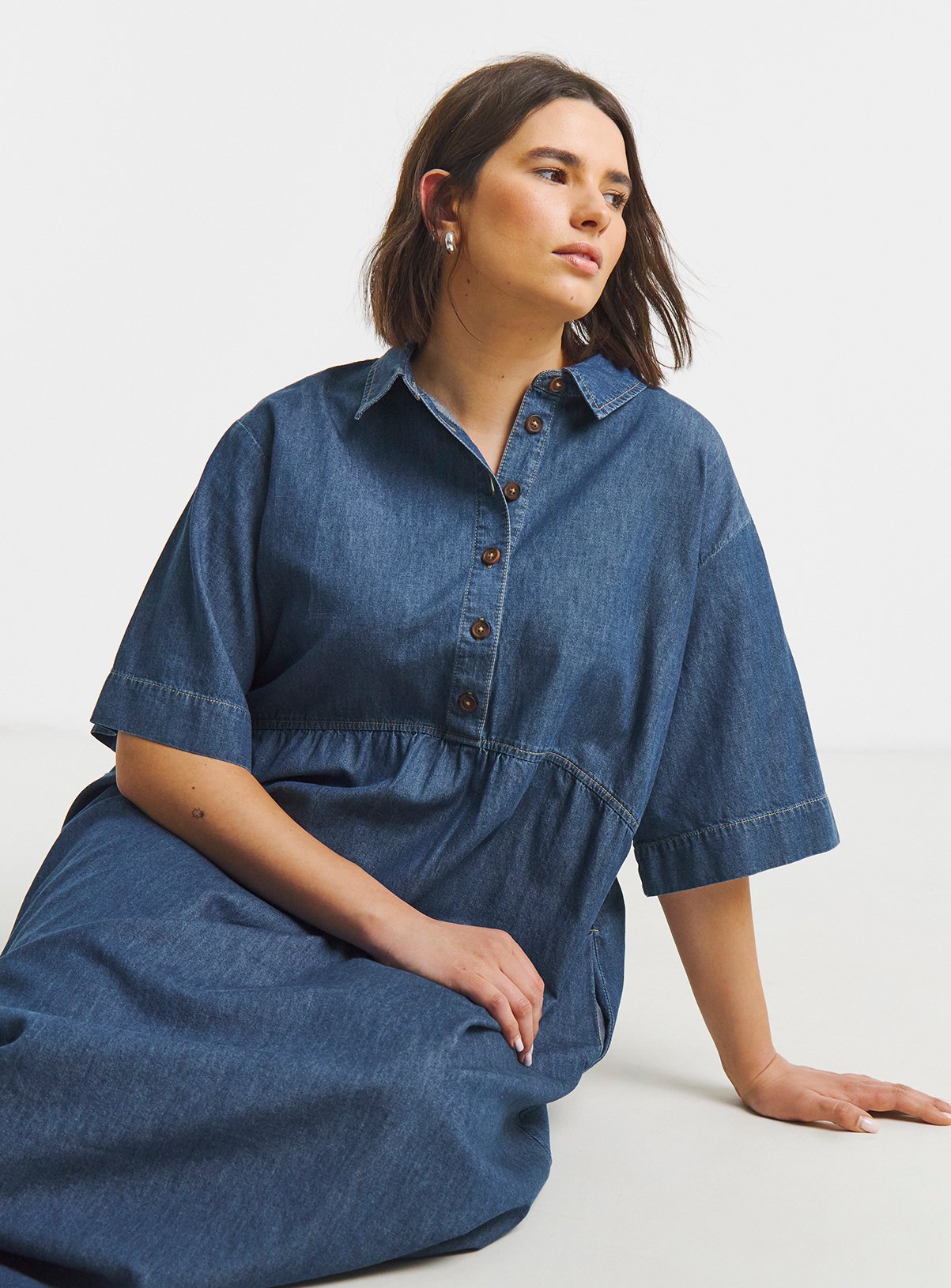 SIMPLY BE Short Sleeve Collared Denim Midaxi Dress 16 - Image 3 thumbnail
