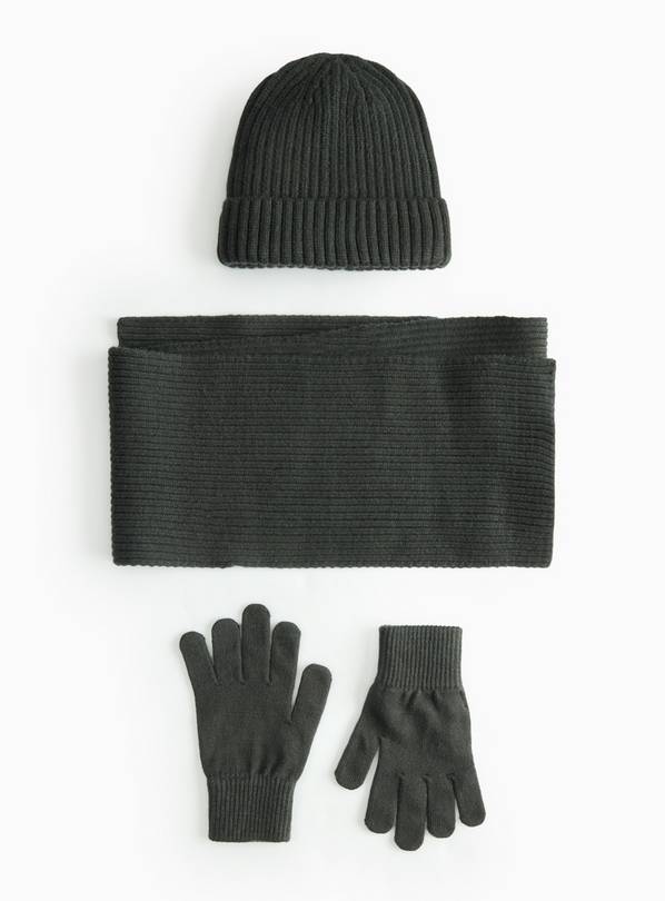 Khaki Knitted Hat, Gloves & Scarf 3-Piece Set  3-5 years