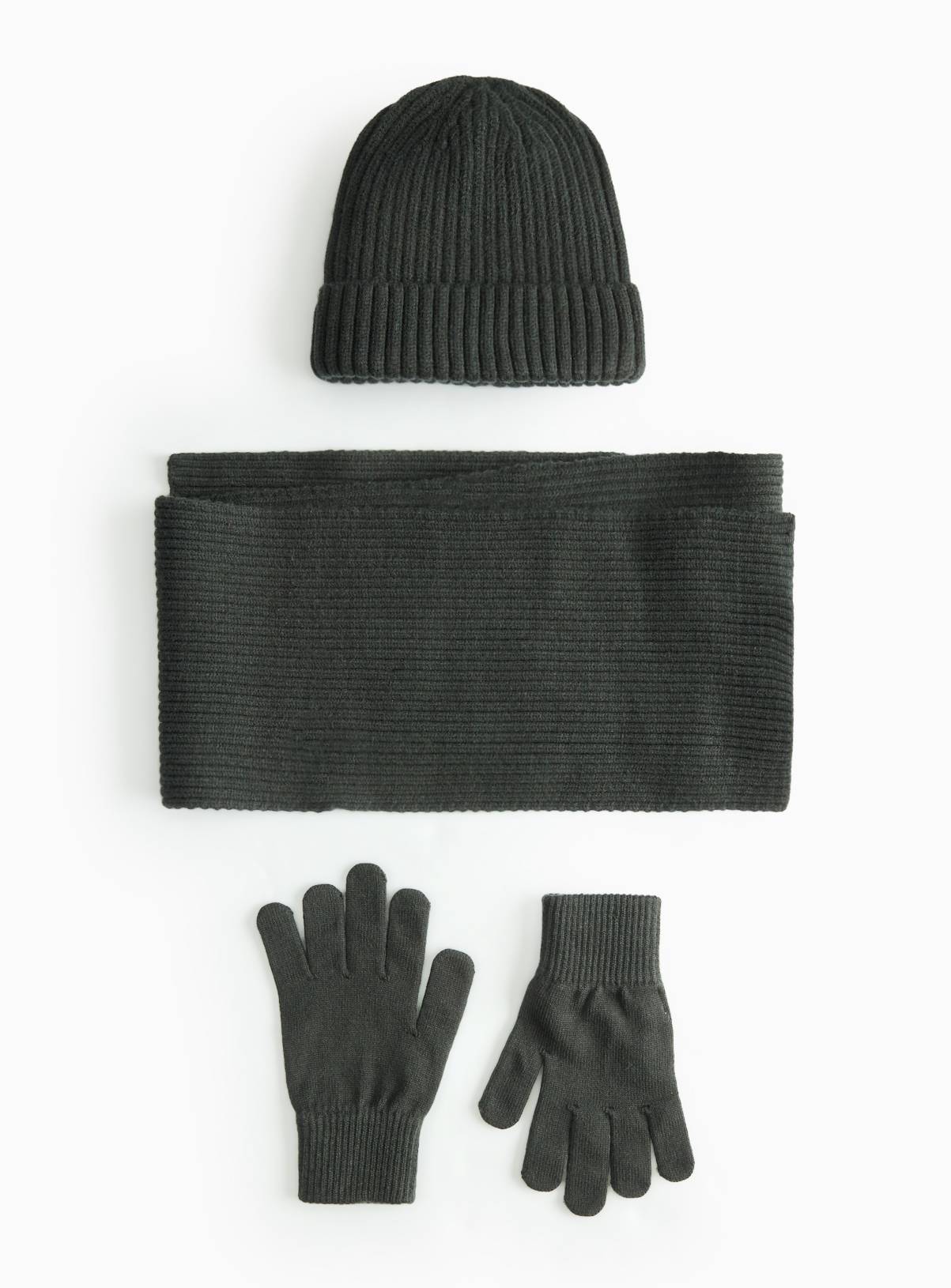 Khaki Knitted Hat, Gloves & Scarf 3-Piece Set  1-2 years - Image 1