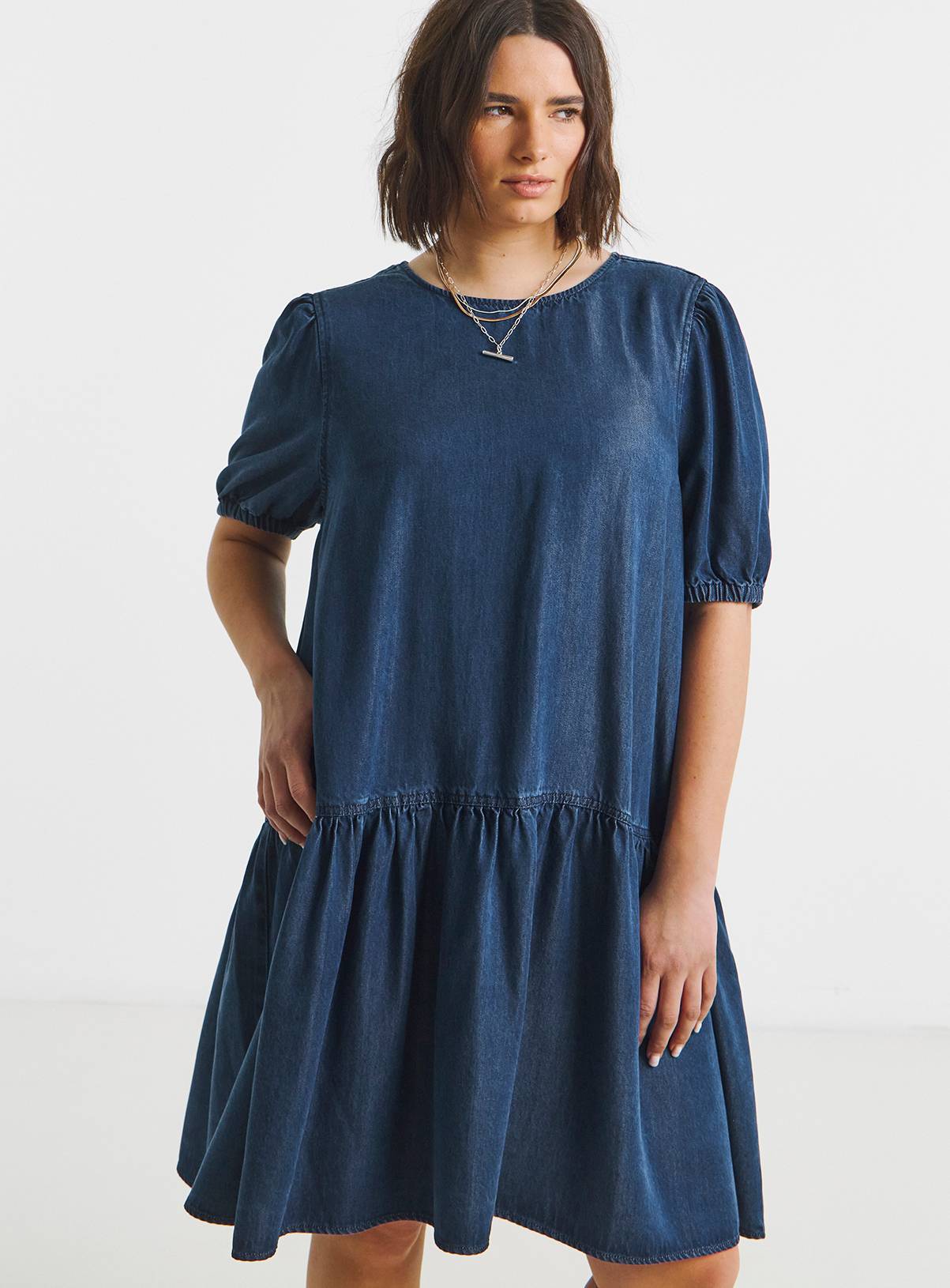 SIMPLY BE Indigo Drop Waist Mini Denim Dress 10 - Image 1