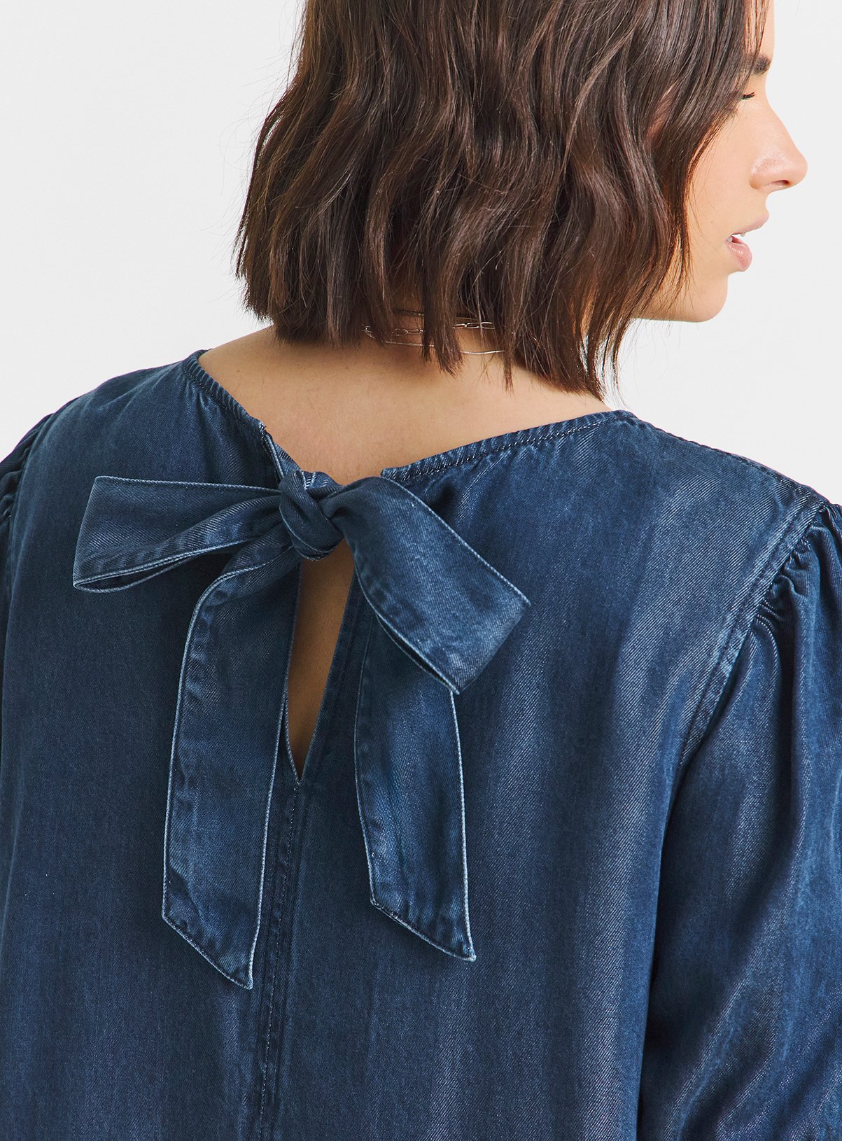 SIMPLY BE Indigo Drop Waist Mini Denim Dress 10 - Image 4 thumbnail