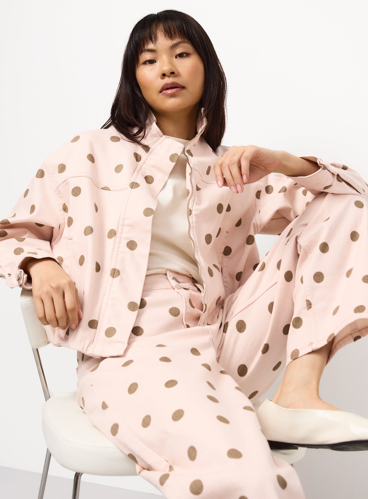 Pink Polka Dot Funnel Neck Bomber Jacket 10 - Image 2 thumbnail