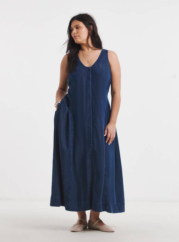 SIMPLY BE Button Through Indigo Tencel Denim Midi Dress 14