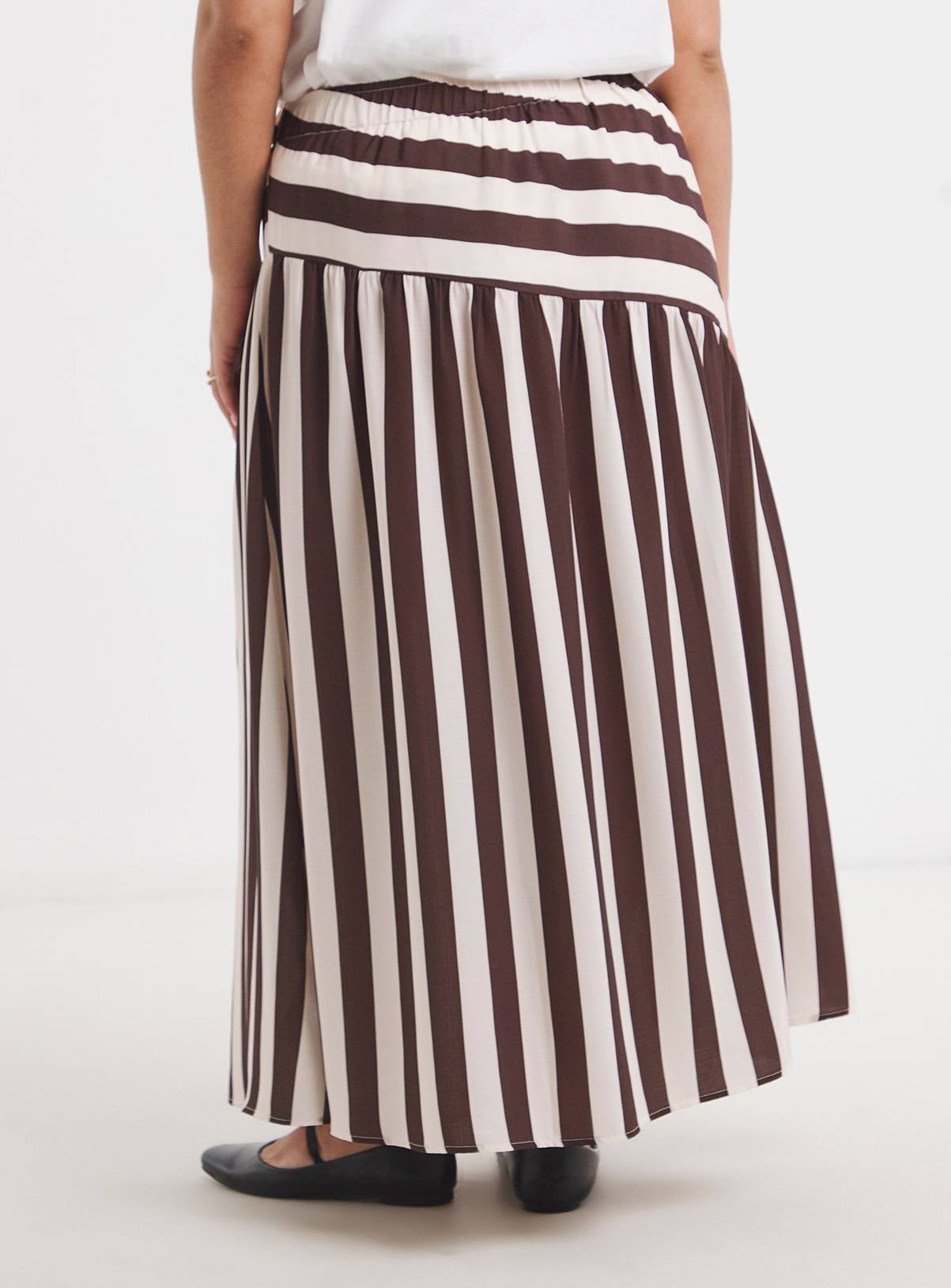 SIMPLY BE Chocolate Stripe Asymmetric Skirt 32 - Image 2