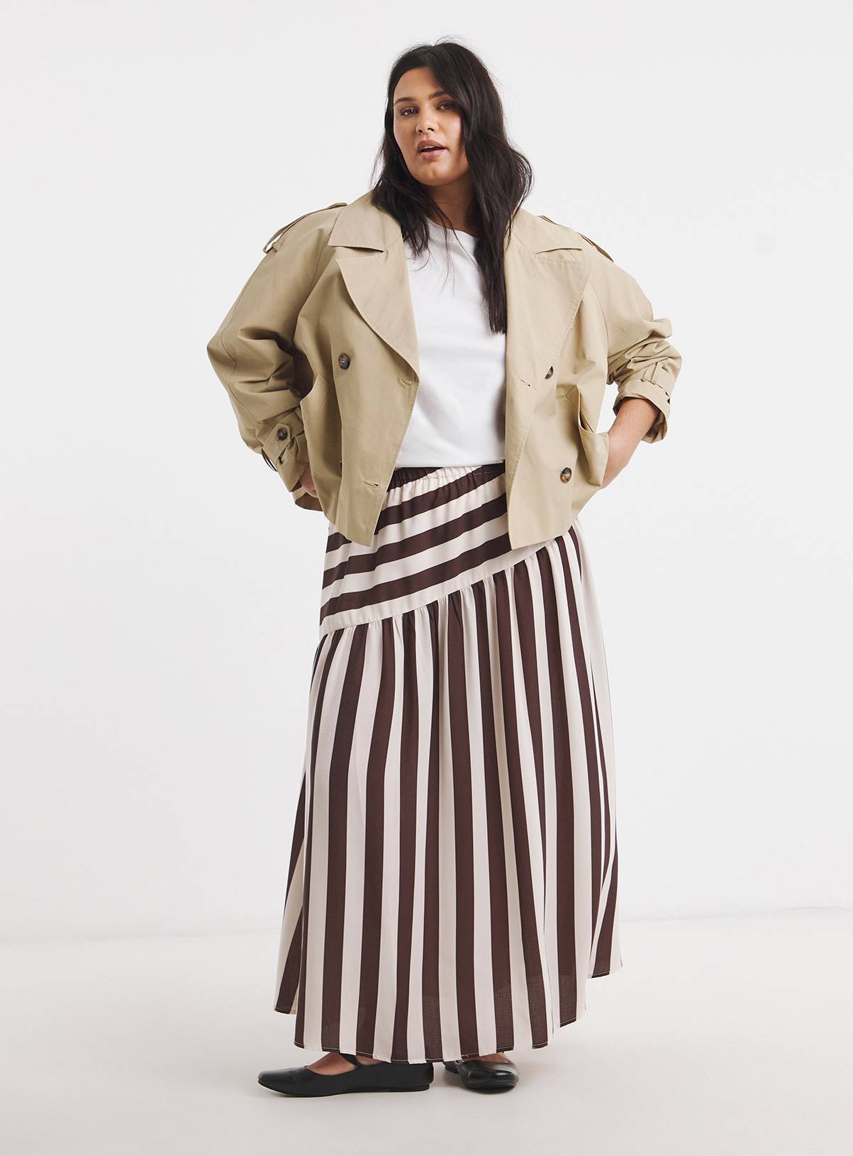 SIMPLY BE Chocolate Stripe Asymmetric Skirt 32 - Image 3