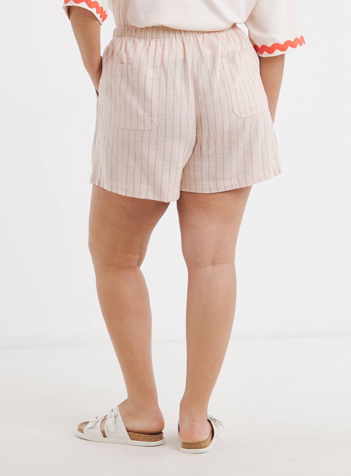 SIMPLY BE Pink Stripe Linen Shorts 30 - Image 2