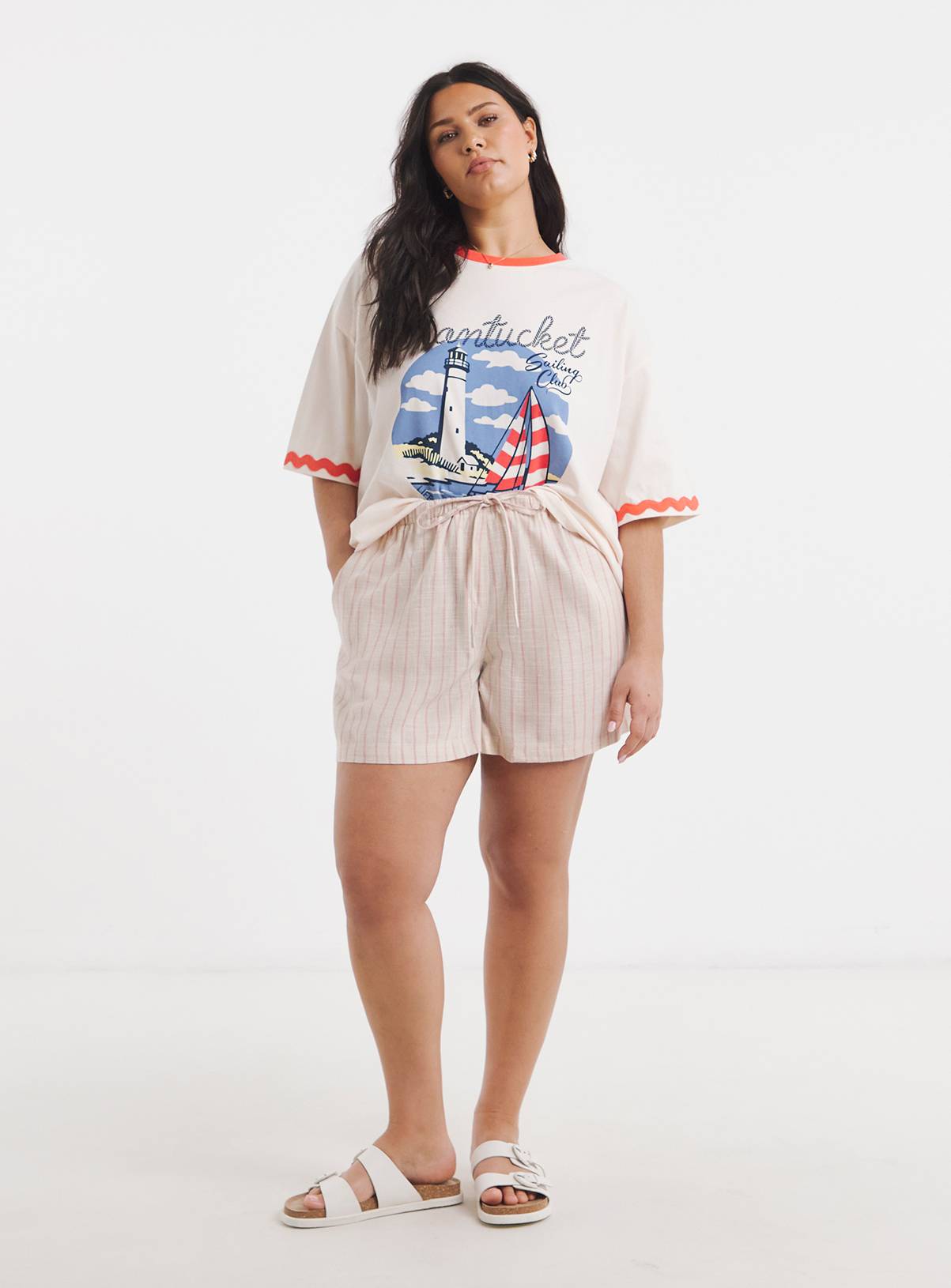 SIMPLY BE Pink Stripe Linen Shorts 30 - Image 3