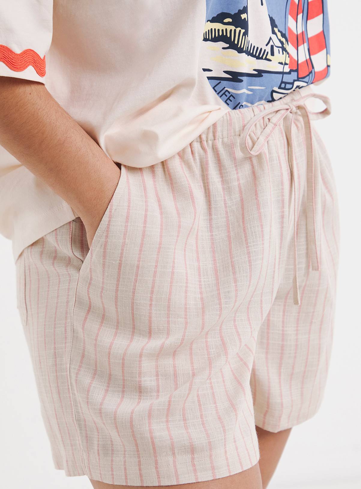 SIMPLY BE Pink Stripe Linen Shorts 30 - Image 4