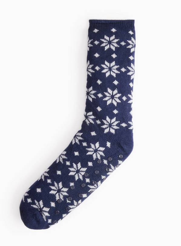 Navy Fair Isle Chunky Slipper Socks 6-11