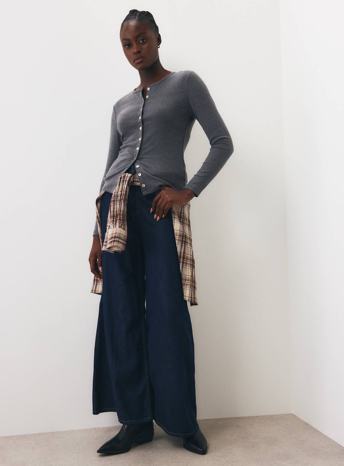 Charcoal Crewneck Button-Through Top  16 - Image 2