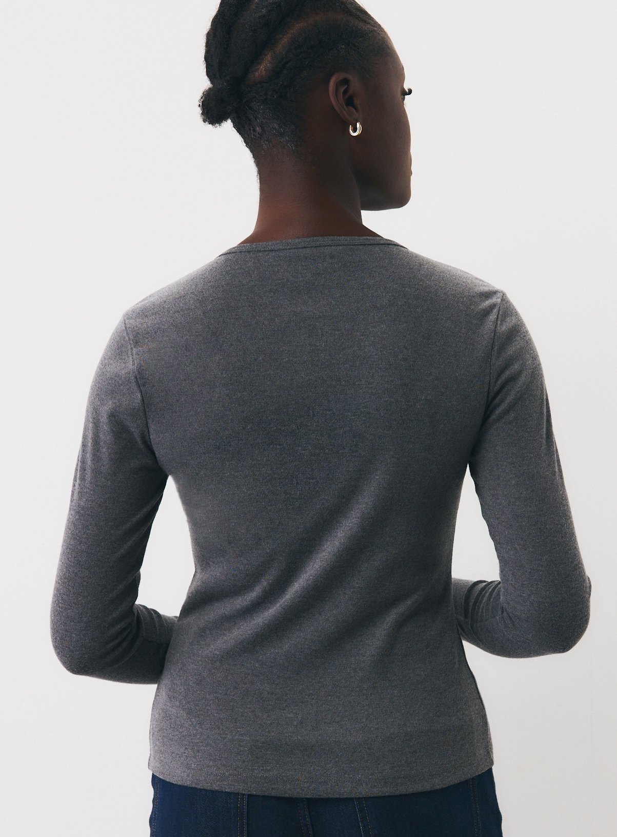 Charcoal Crewneck Button-Through Top  16 - Image 4 thumbnail
