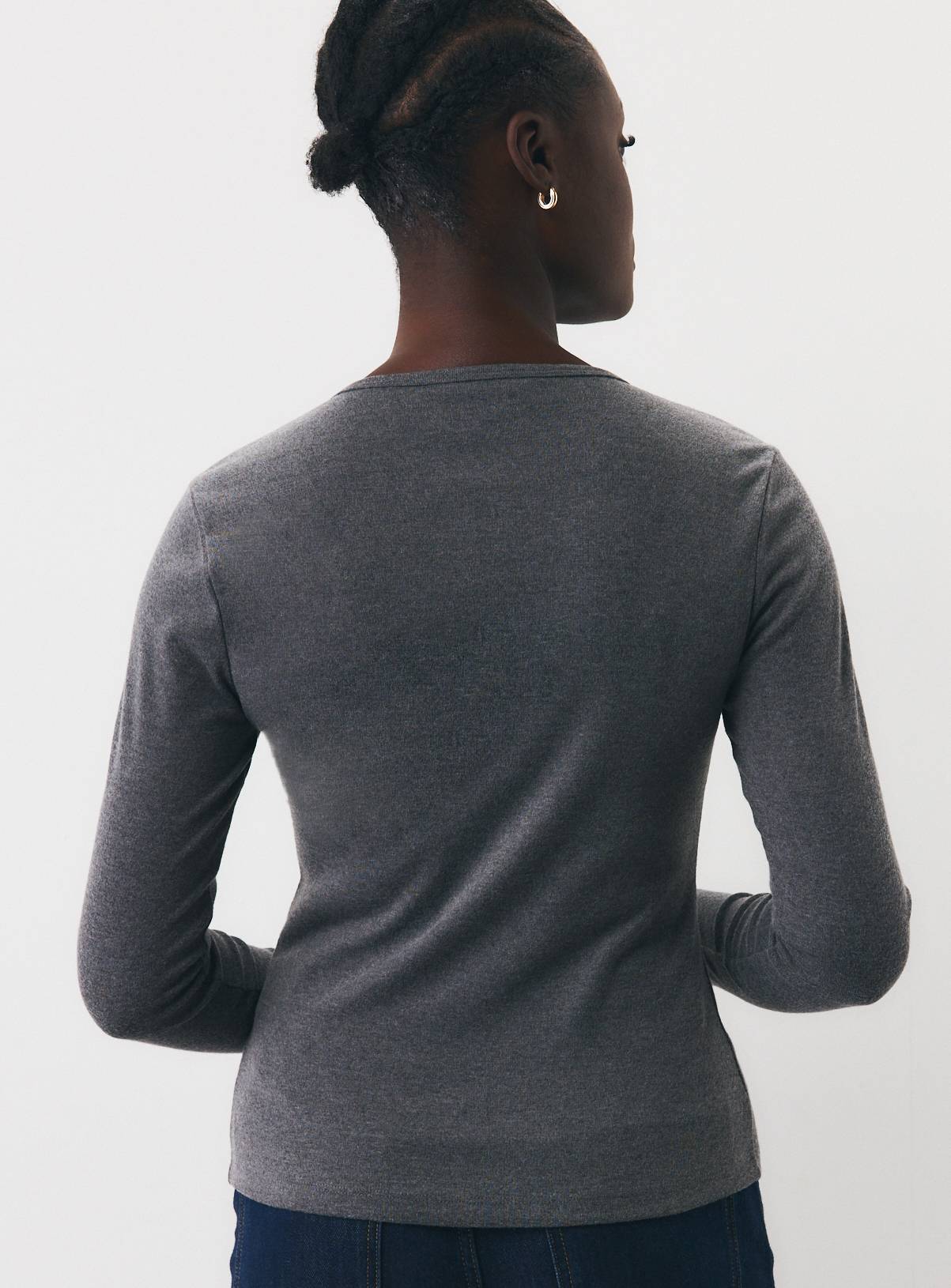 Charcoal Crewneck Button-Through Top  16 - Image 4