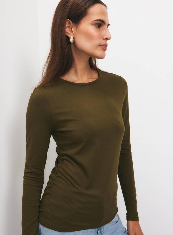 Khaki Ruched Crewneck Top 16