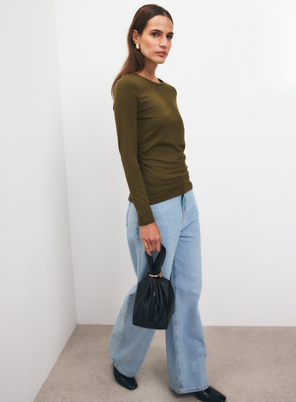 Khaki Ruched Crewneck Top 10 - Image 2 thumbnail