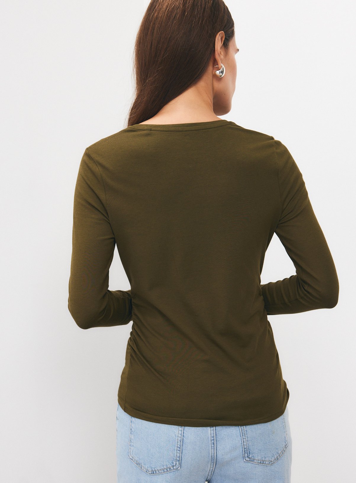 Khaki Ruched Crewneck Top 10 - Image 4 thumbnail