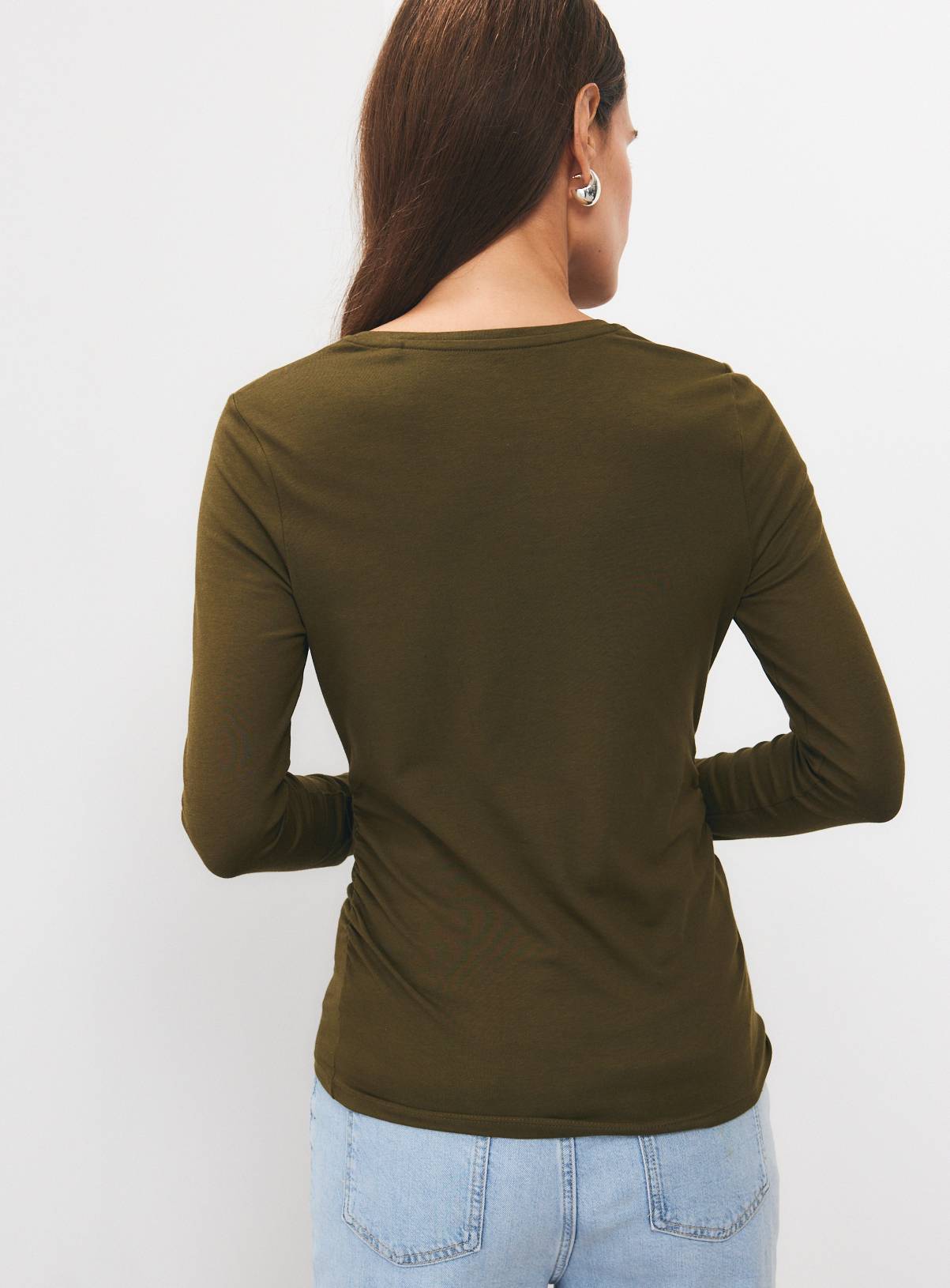 Khaki Ruched Crewneck Top 10 - Image 4