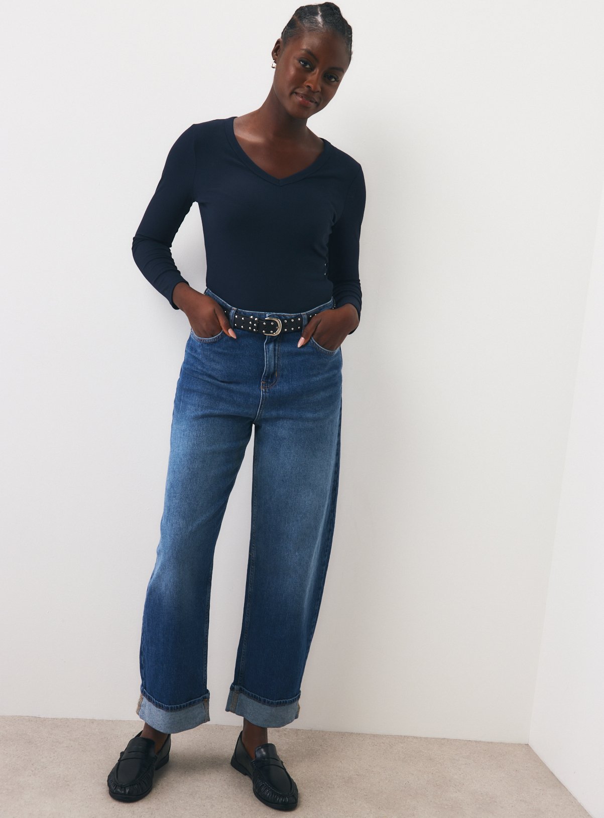 Navy Deep V-Neck Ribbed Long Sleeve Top 10 - Image 2 thumbnail