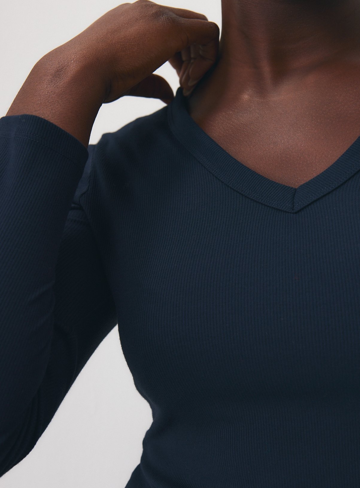 Navy Deep V-Neck Ribbed Long Sleeve Top 10 - Image 3 thumbnail