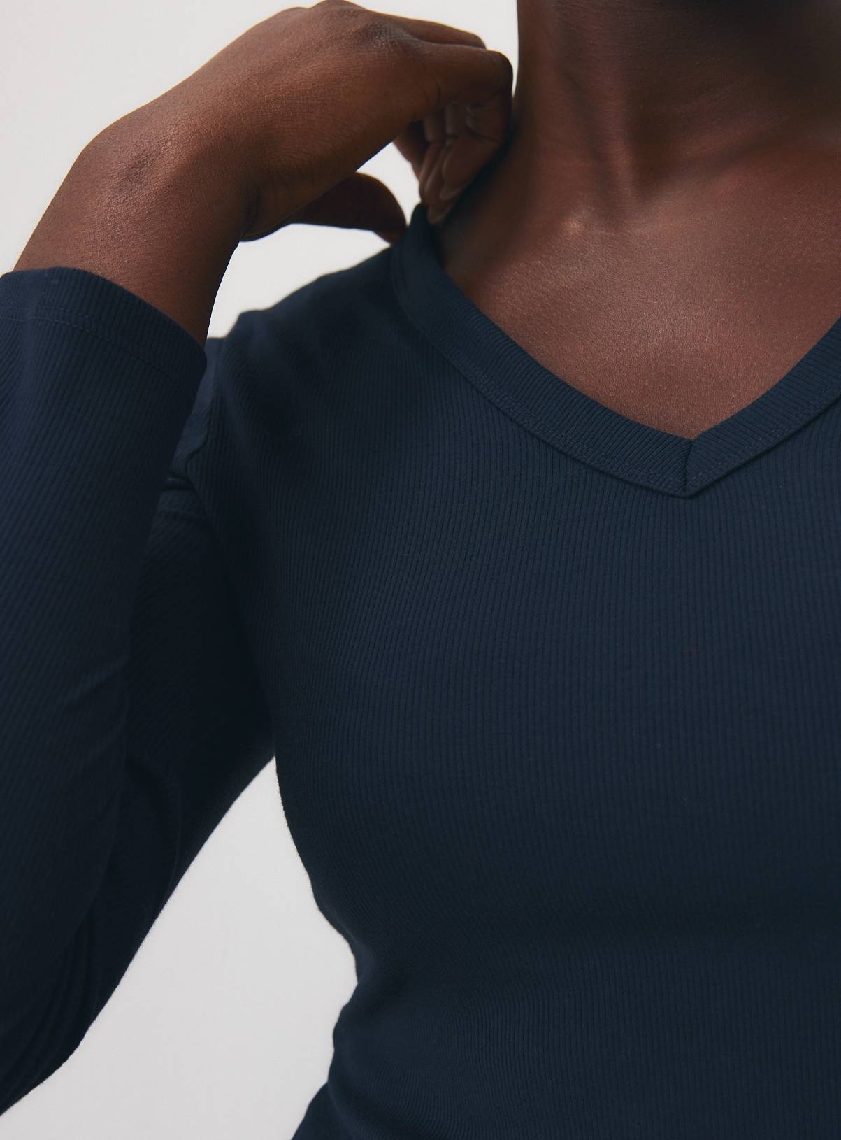 Navy Deep V-Neck Ribbed Long Sleeve Top 10 - Image 3