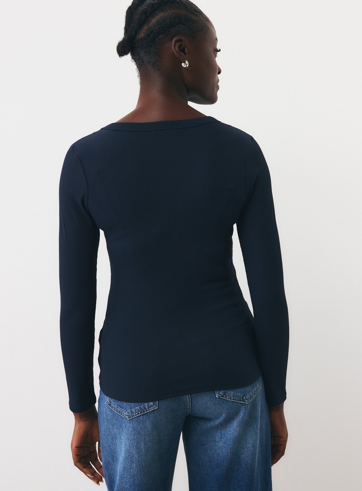 Navy Deep V-Neck Ribbed Long Sleeve Top 10 - Image 4 thumbnail